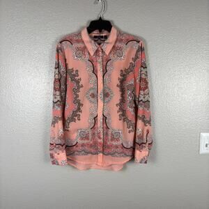 Apt 9 Women's Size Medium Pink Paisley Long Sleeve Boho Button Down w Collar